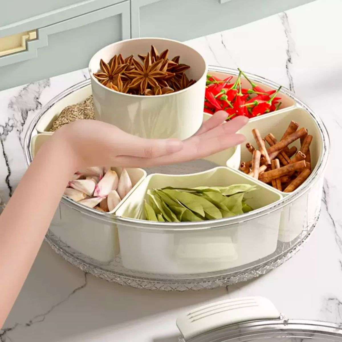 6 Compartments Spinning Food Storage Container Organizer