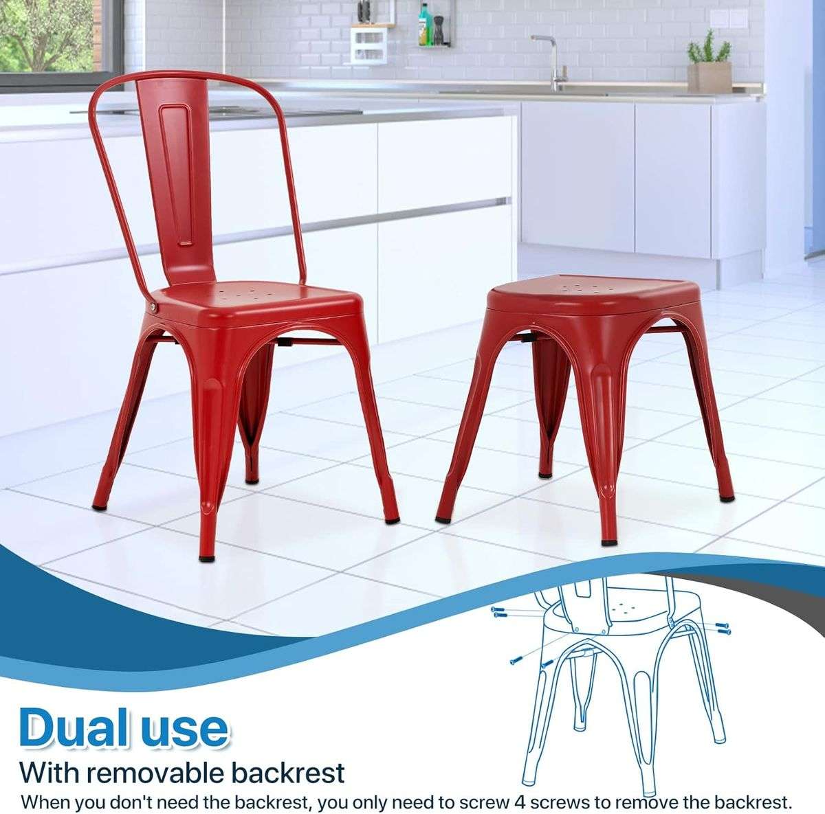 Metal stackable chair outdoor/indoor useRed - Red - 4 Pack