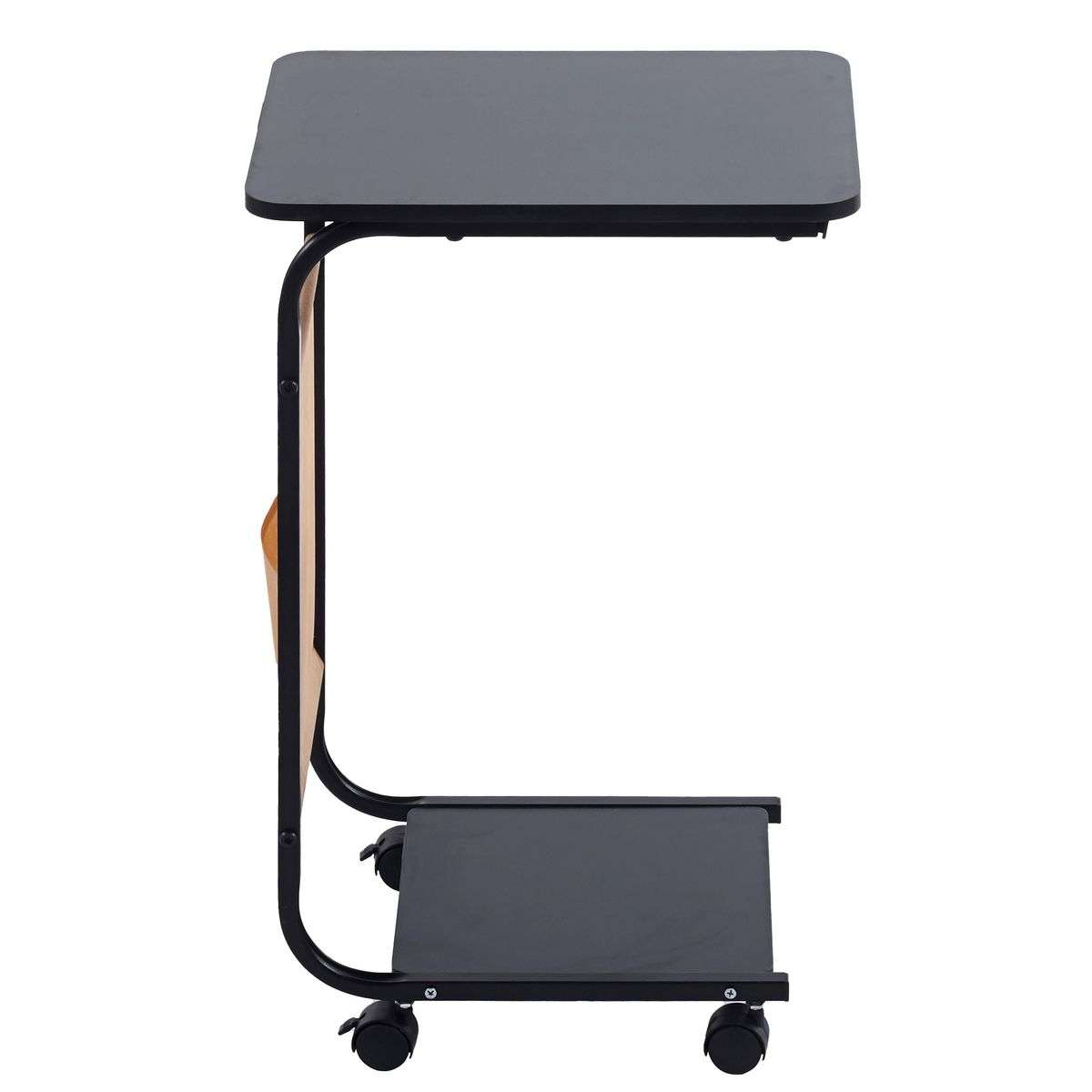 Bed Side Table with Storage Bag and Wheels - Black