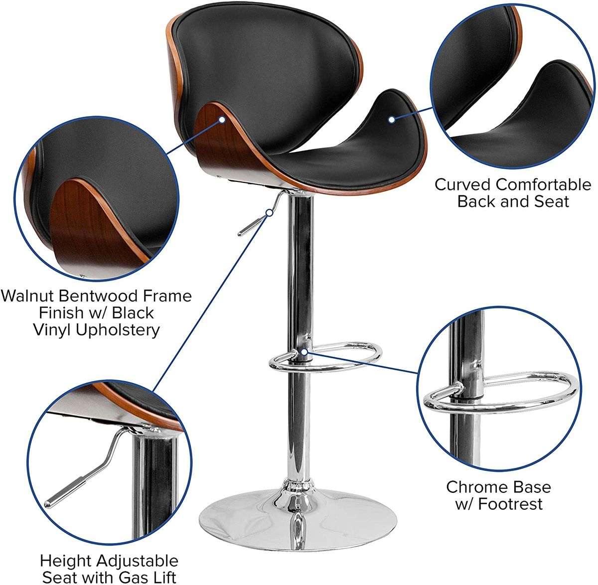Kitchen / Bar Counter Stools - Set of 2 - Black/Brown