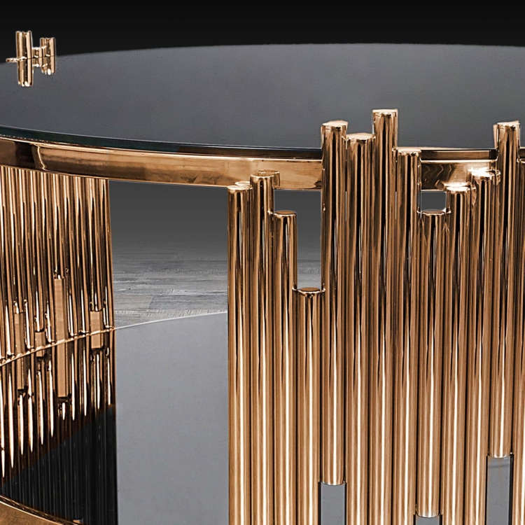 Coffee Tables - Rounded Tempered Glass Top- Gold Colour