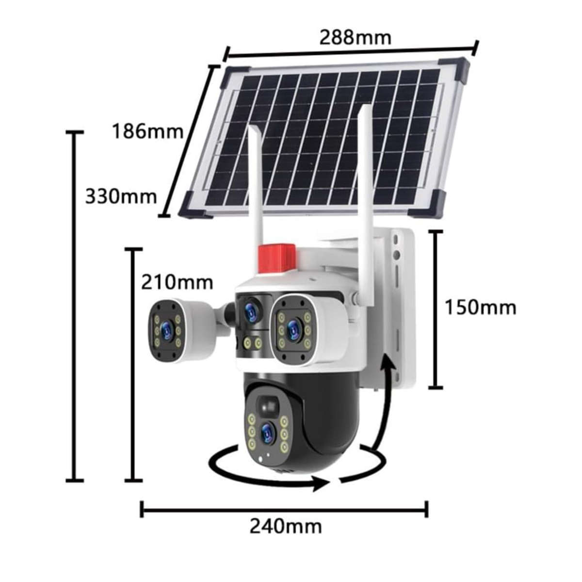 4-Lens Solar Security Camera  6MP Ultra HD, 4G LTE, Weatherproof, Panoramic View, No WiFi or Power
