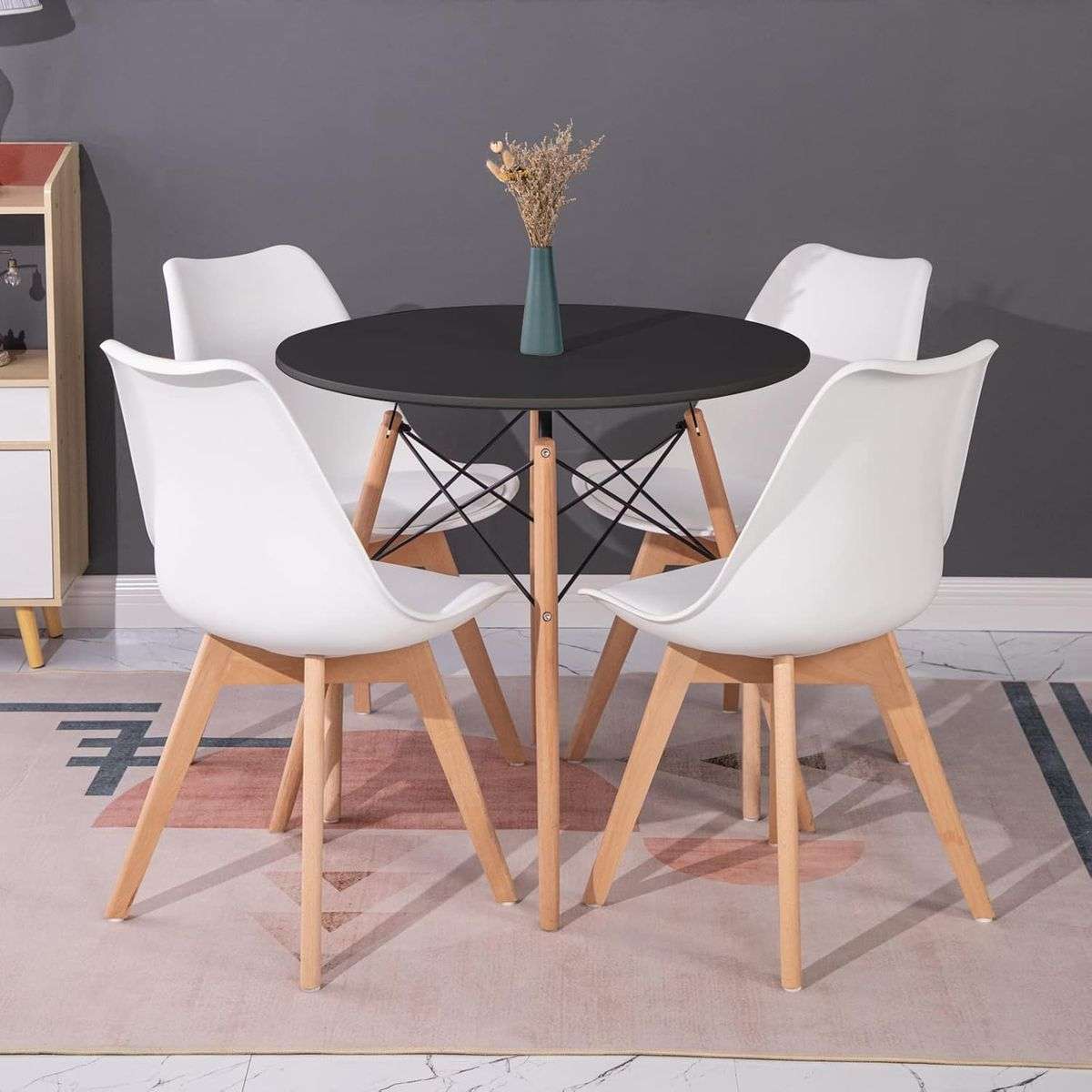 Kitchen Set of 4 Chairs Black Wooden Dinning Table