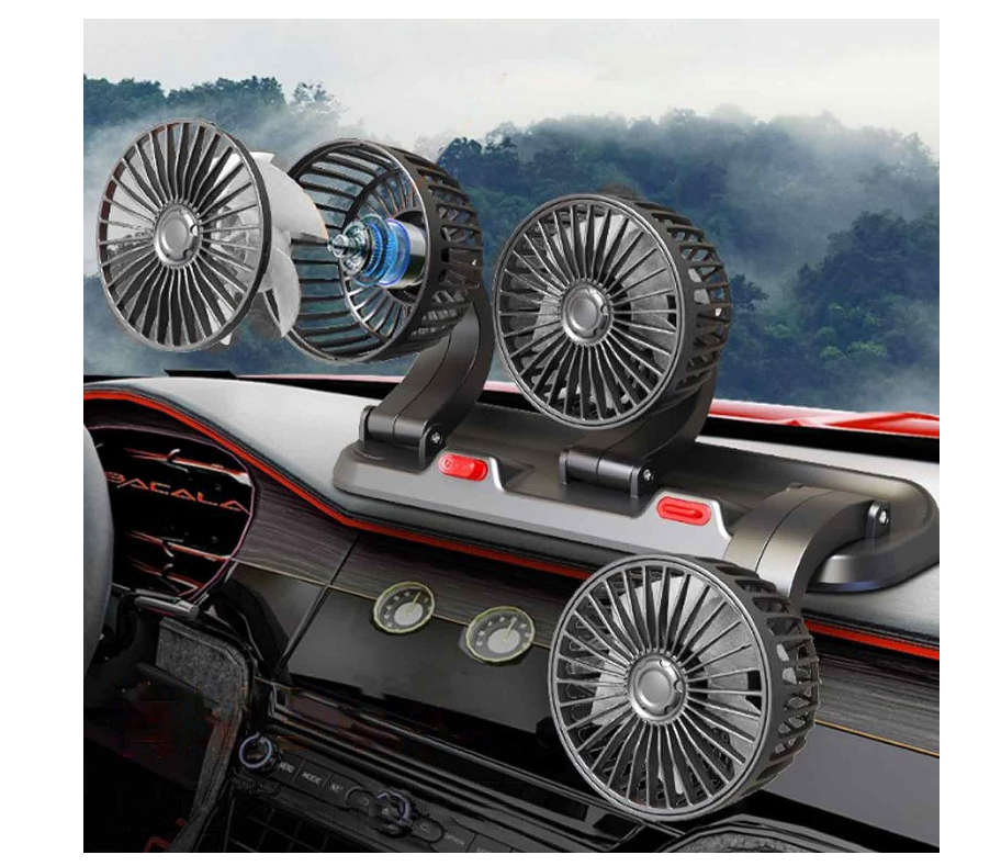 Car Fan 3 Head Fan for SUV - USB/12V/24V Cooling Fan 2 Stage Car Fan-Black