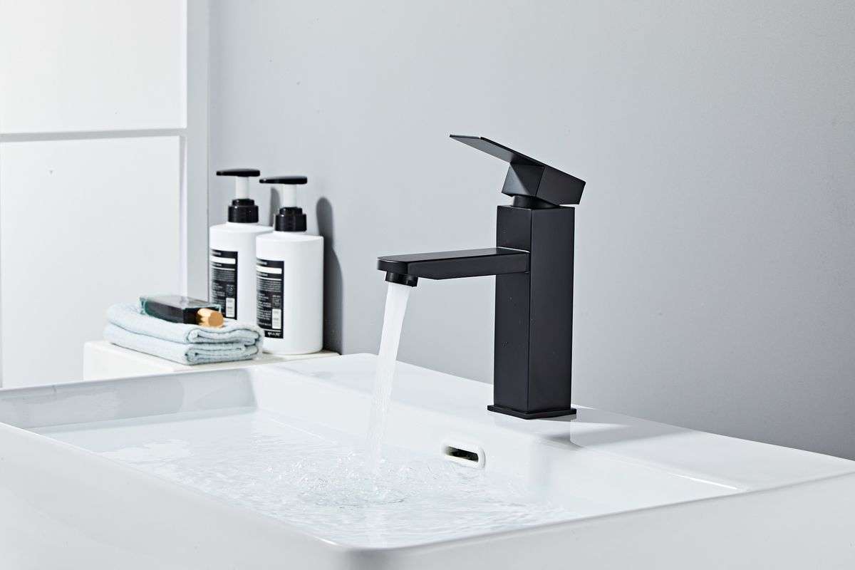 Jack Brown Square Bathroom Basin Mixer Tap With Hose - Matt Black