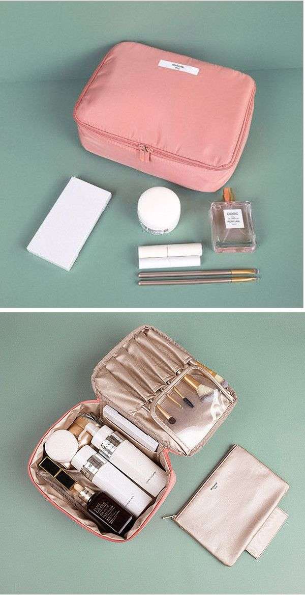Olive Tree - Pink Travel Makeup Bag Cosmetic Organiser with Removable Pouch