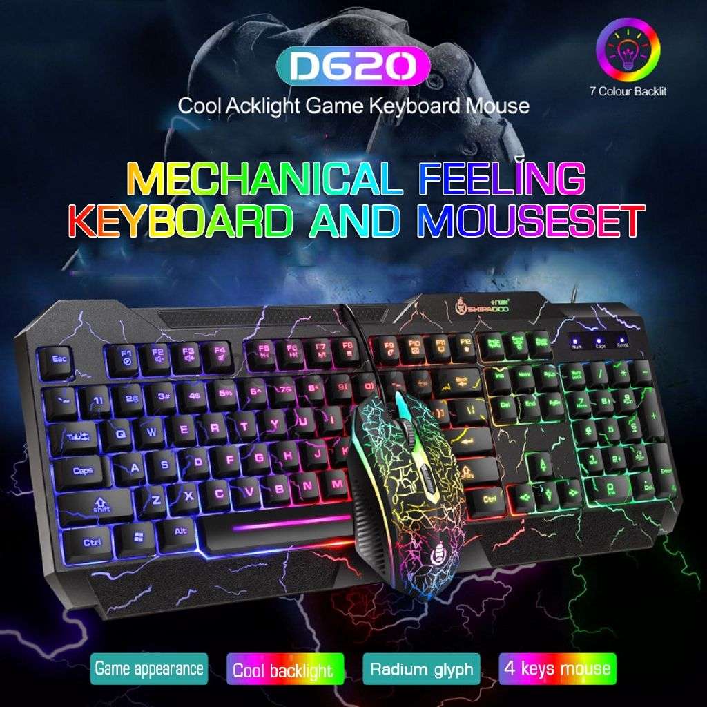 Shipadoo D620 Gaming Wired LED Keyboard and 1600DPI Mouse Combo - OPEN BOX