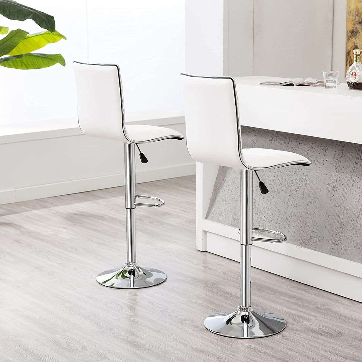 Adjustable Swivel Bar Stools-Faux Leather with High Backrest - Set of 2-white Colour