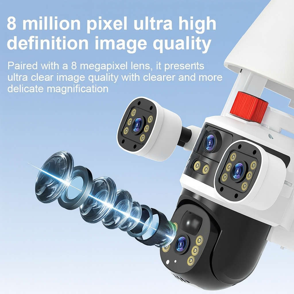 4-Lens Solar Security Camera  6MP Ultra HD, 4G LTE, Weatherproof, Panoramic View, No WiFi or Power