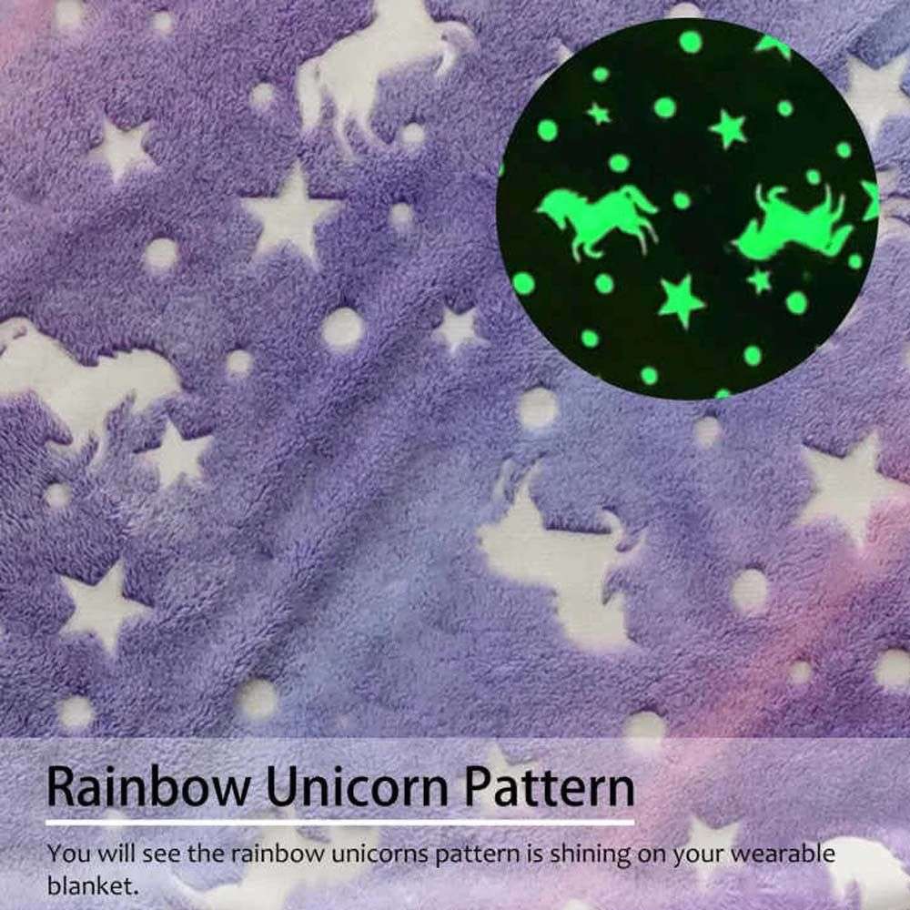 Glow in the Dark Oversized Hooded Blanket - Purple Unicorn Pattern