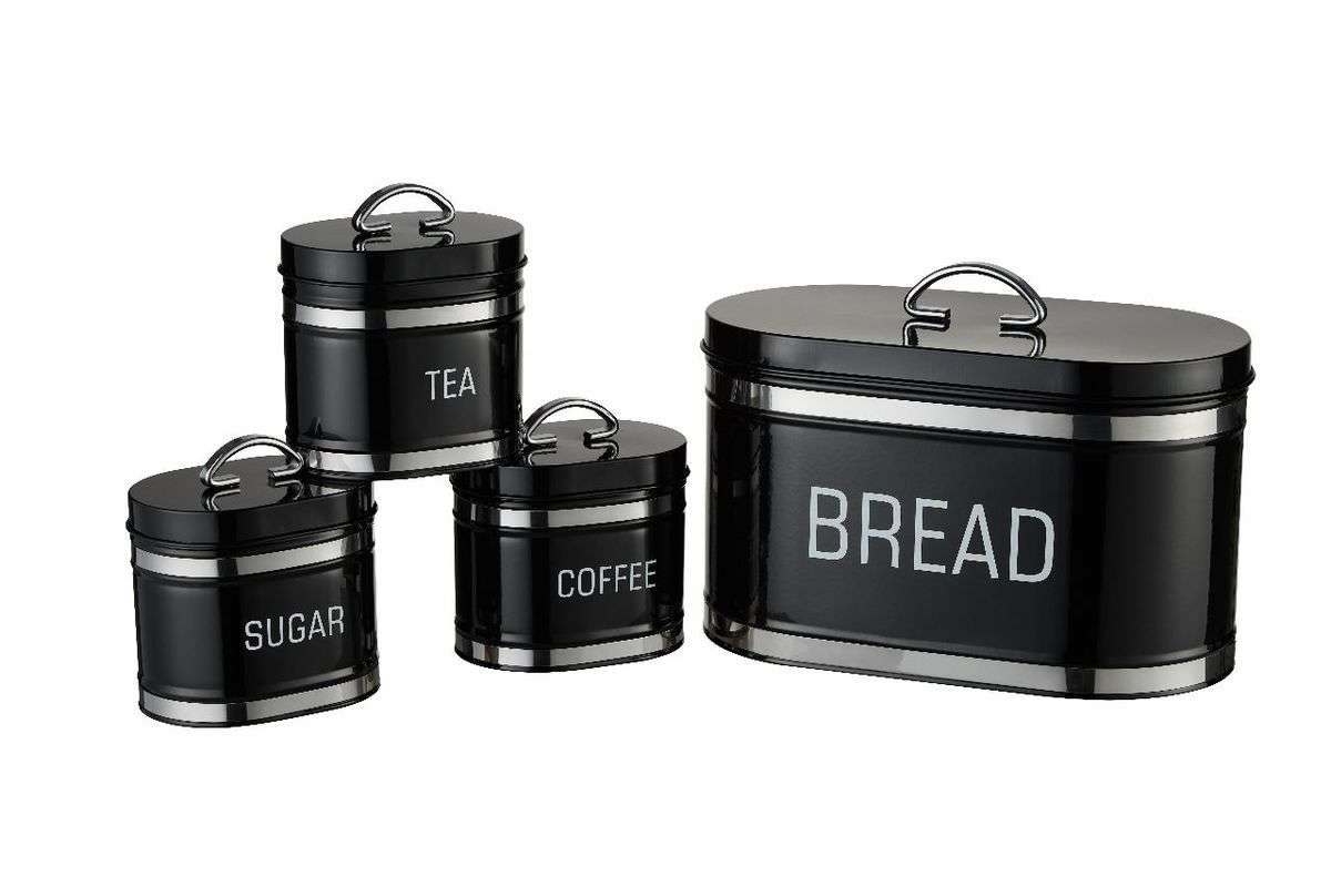 4-Piece Retro Bread Bin and Canister Set - Black