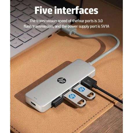 HP - Five in One Docking Station With Type-C & USB Interfaces - Silver