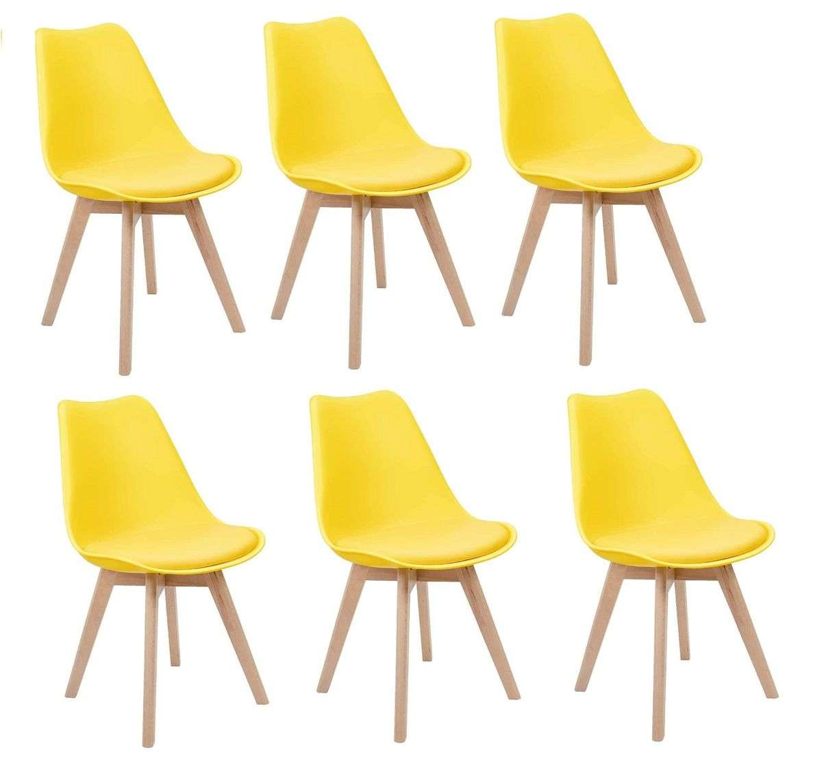 Dining Chairs - Cushioned Seat - Pack of Six - Yellow Colour