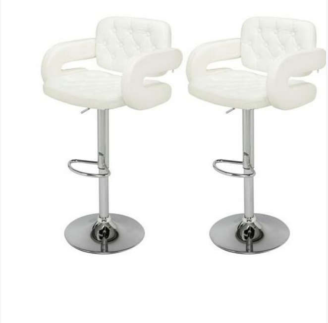 Bar Stools -Luxury Leather Barstools with Chrome Base - Set of 2 - White Colour
