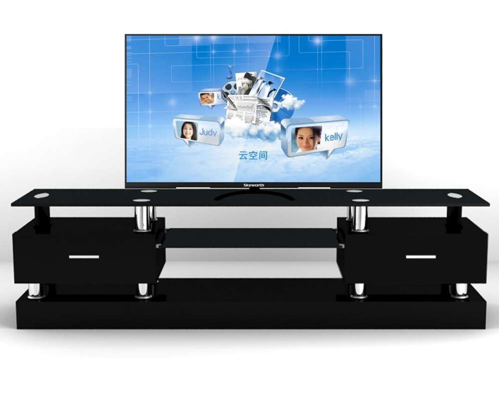 Modern black glass TV plasma stand