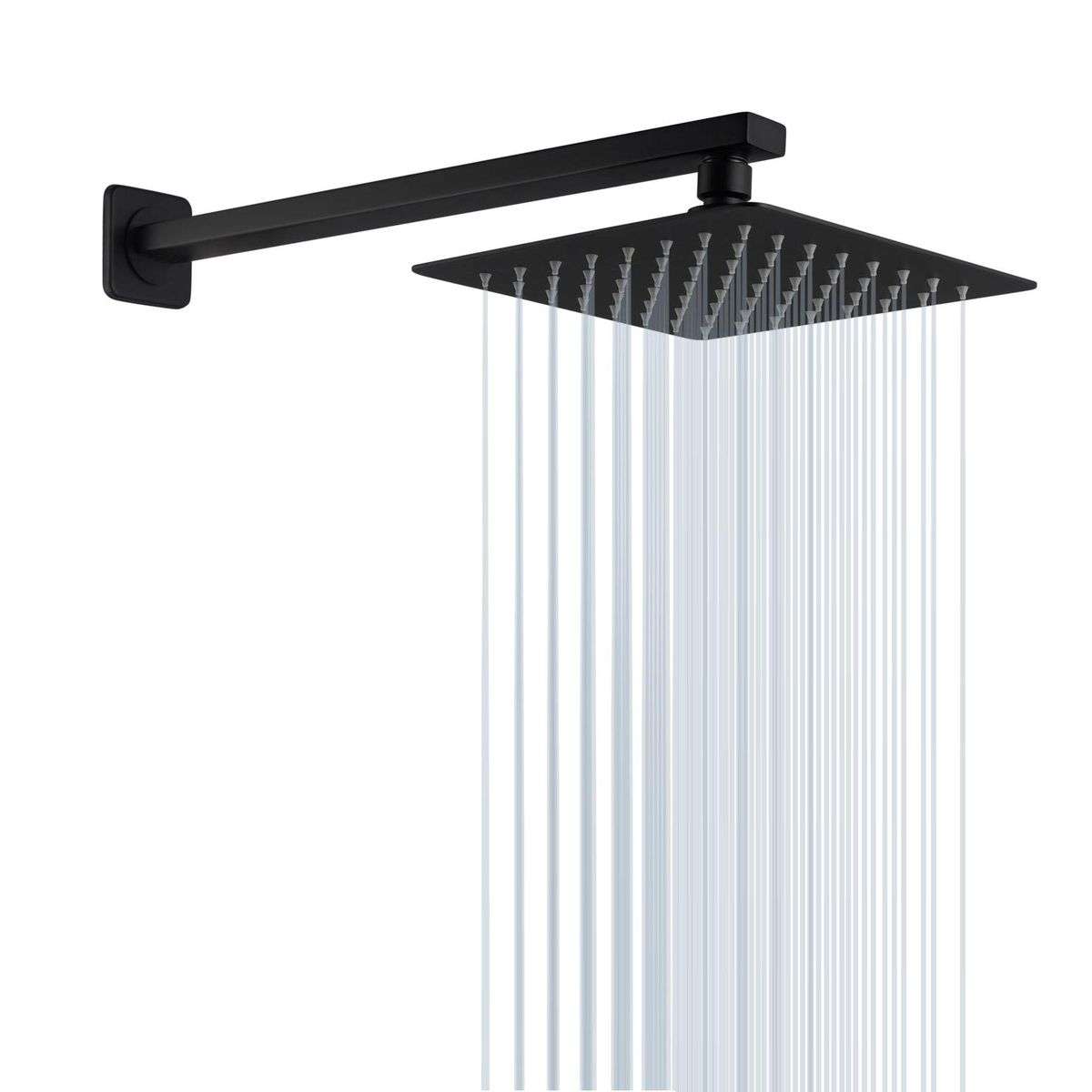 Jack Brown Unique Square Rain Fall Shower Head & Arm Set - Black