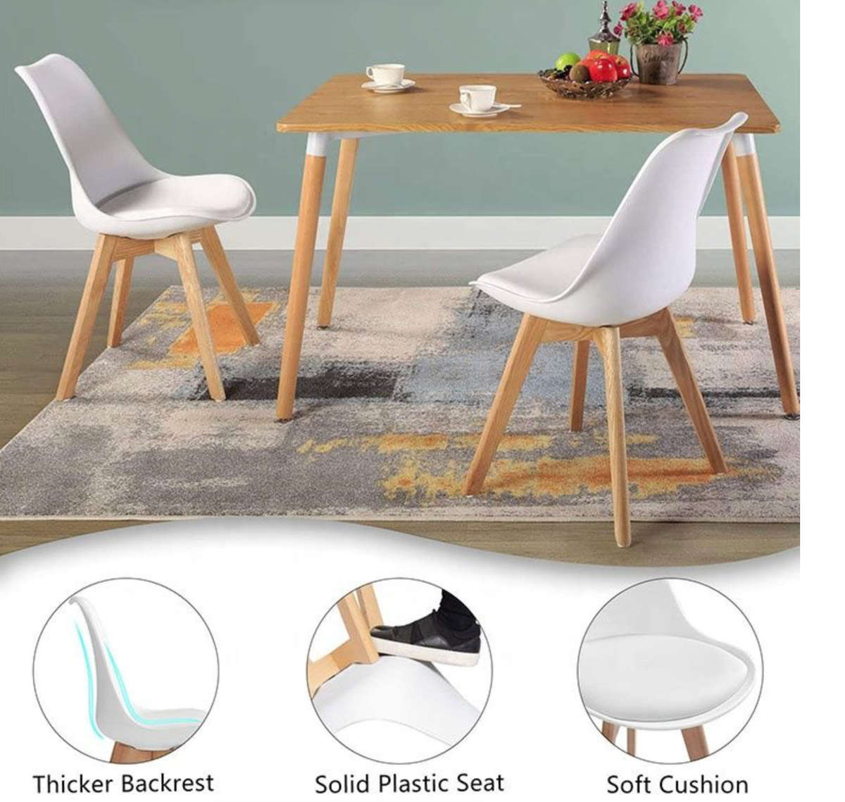 Modern Scandinavian Dining Chair - White- 2 Pack