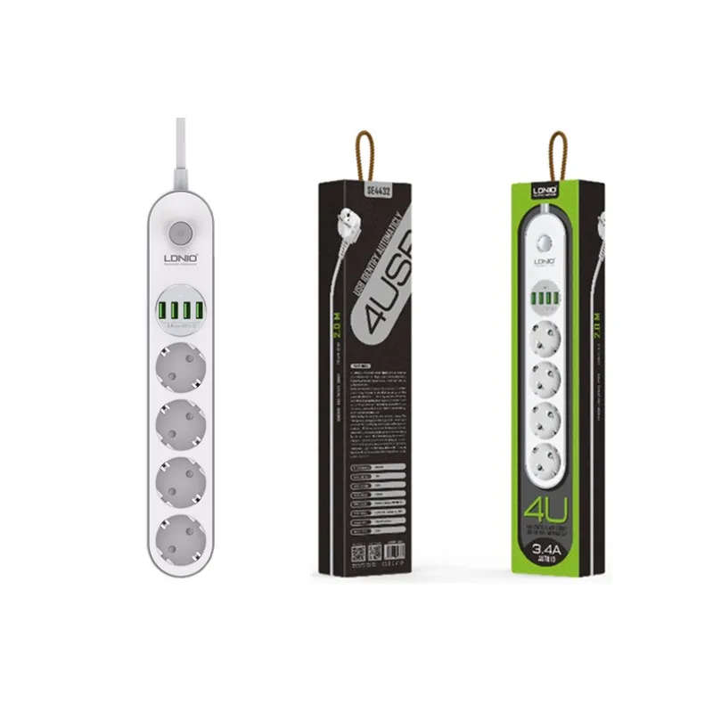 LDNIO Dual Power Socket 4 Fast Charging USB Port & 4 Socket 2400W