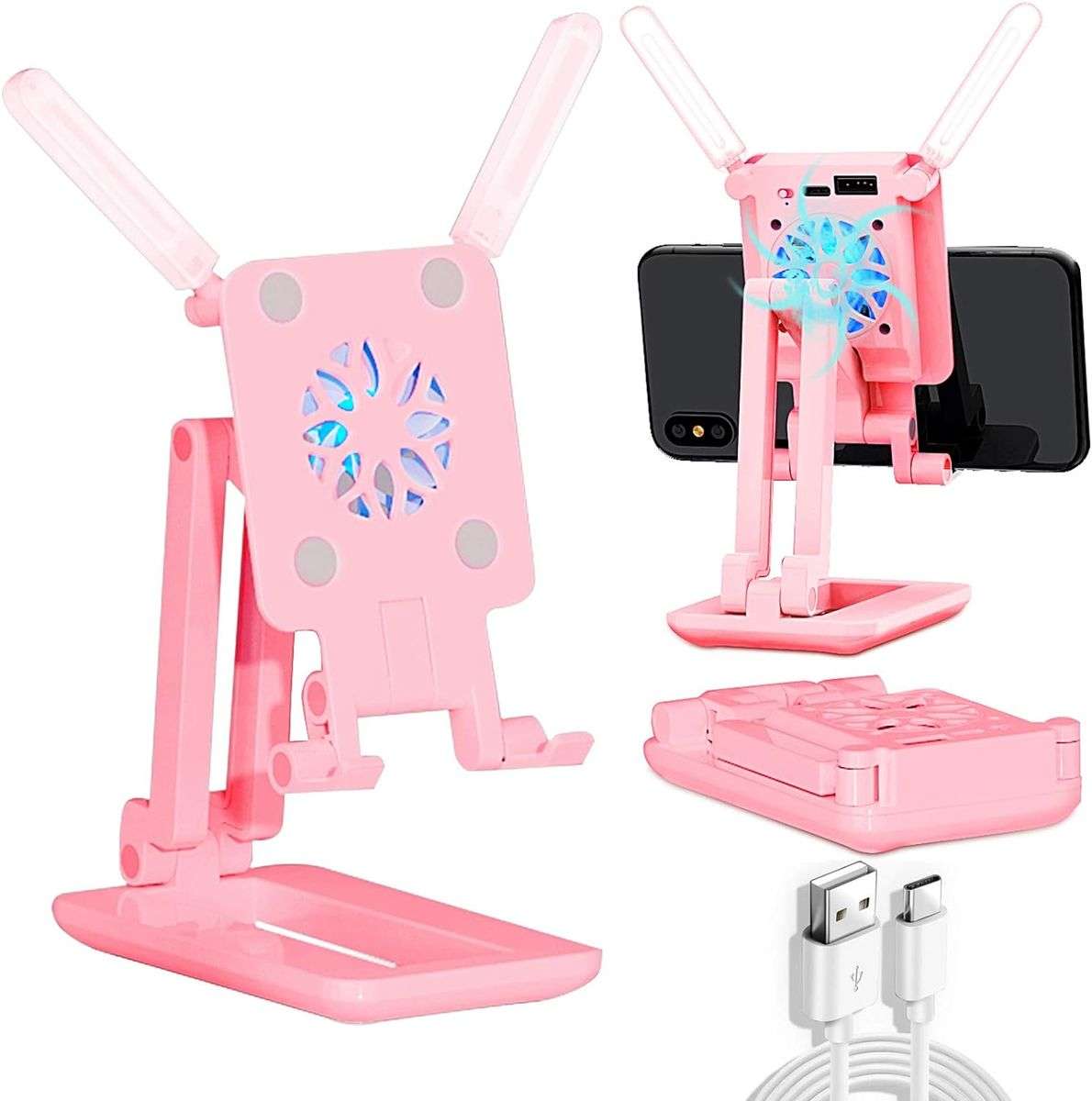 Folding Mobile Phone Cooling Bracket Holder with 2 x Hand lights - Multiple Colors