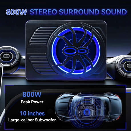 Underseat Car Subwoofer with Integrated Amplifier and Deep Bass