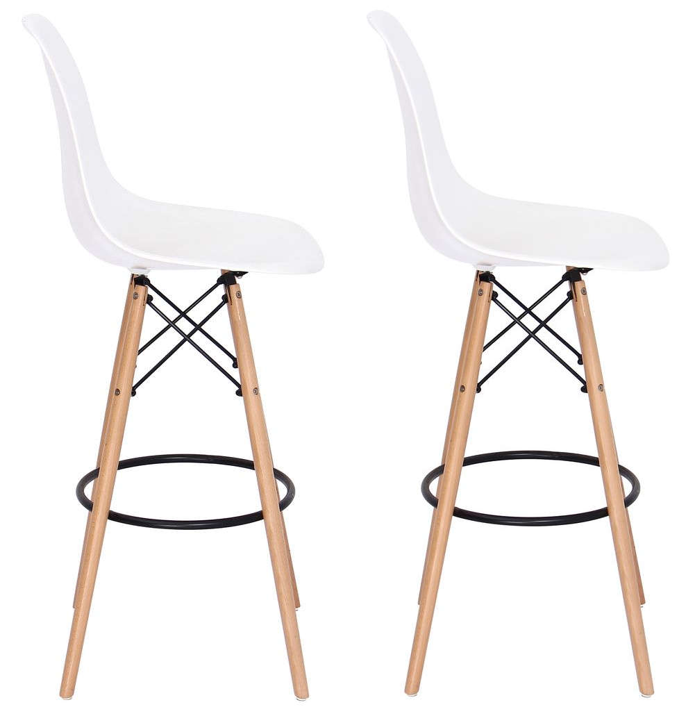 Bar / Kitchen Stools - Wooden Leg - Set of Two - White