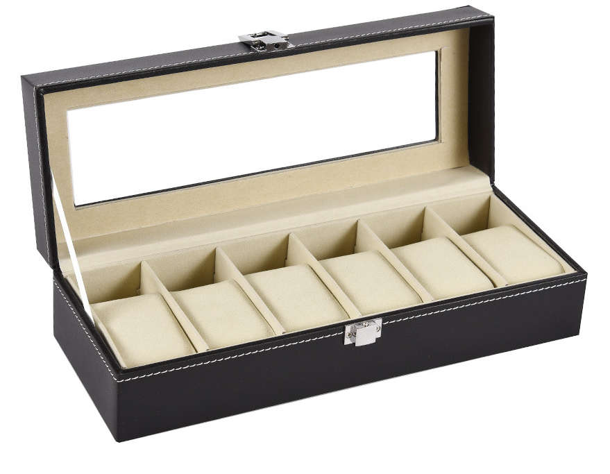 Jack Brown Luxury 6-Slot PU Leather Watch Display Box - Black