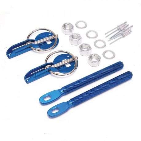 Universal Aluminium Racing Bonnet Pin Kit Blue 2 Pins
