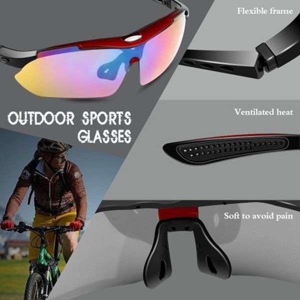 POLARIZE UV400 Sports Sunglasses with 5 Interchangeable Lenses with Carry Case - Black