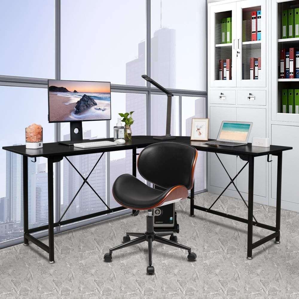 Ergonomic U-type Backrest Wood 360° Swivel Office Chair With Gas lift - Black Colour