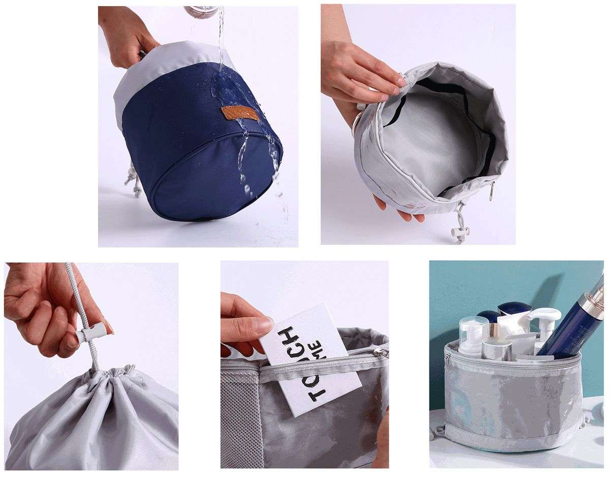 Olive Tree - Drawstring Cosmetic Travel Organizer Toiletry Bag - Navy