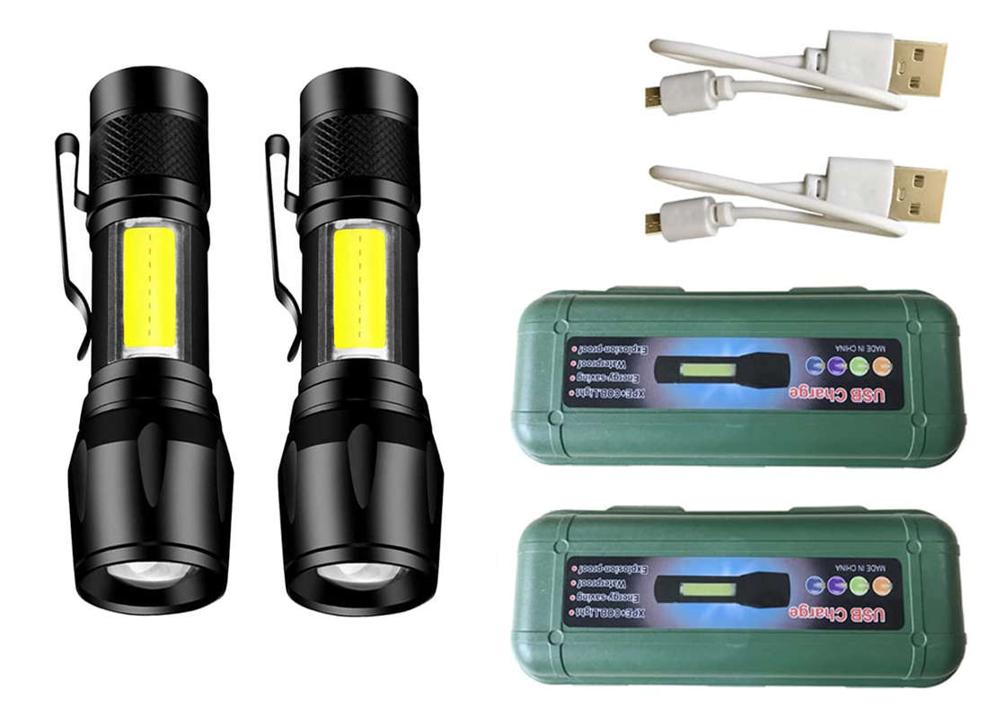 Aluminium Alloy USB Rechargeable Mini Torch with Zoom Function (2 Pack)