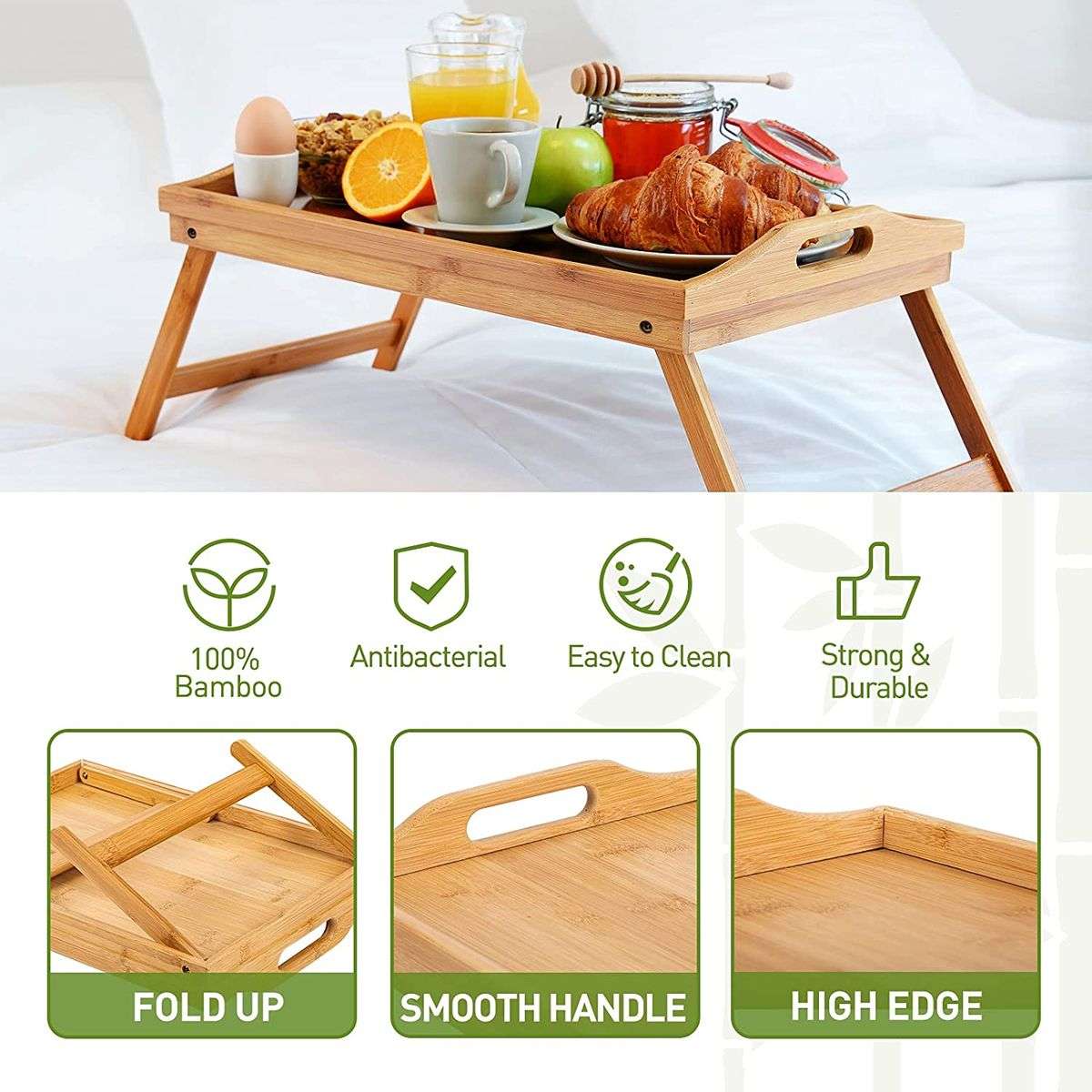 Multi-Purpose Lipped Folding Bamboo Bed Tray and Workstation - 29cm x 50cm (PLEASE READ DESCRIPTION)