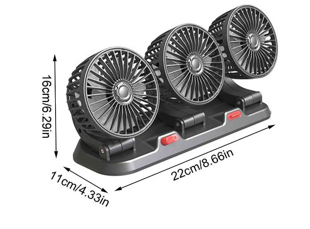 Car Fan 3 Head Fan for SUV - USB/12V/24V Cooling Fan 2 Stage Car Fan-Black