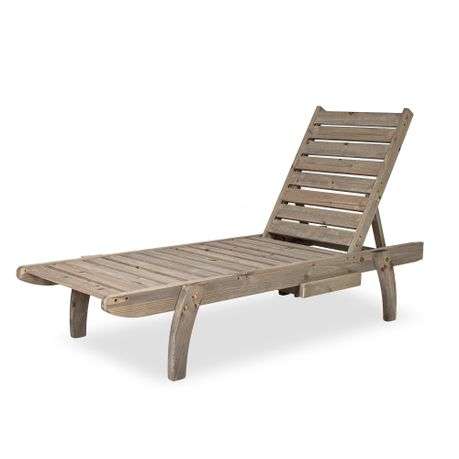 Hazlo Solid Wooden Outdoor Sun Pool Lounger Chair & Pull out Tray - Grey