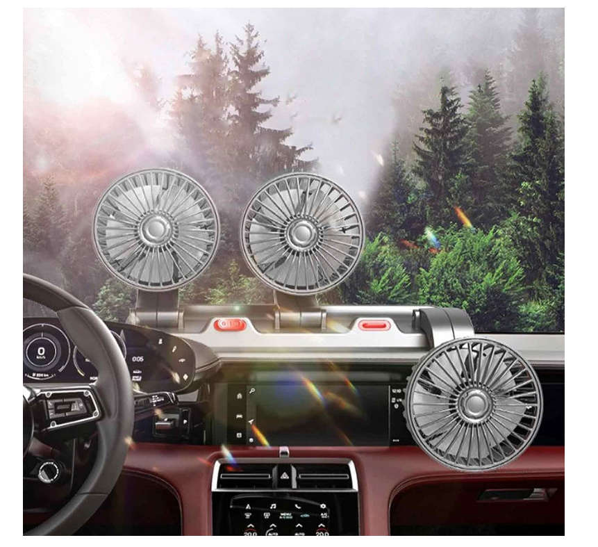 Car Fan 3 Head Fan for SUV - USB/12V/24V Cooling Fan 2 Stage Car Fan-Black