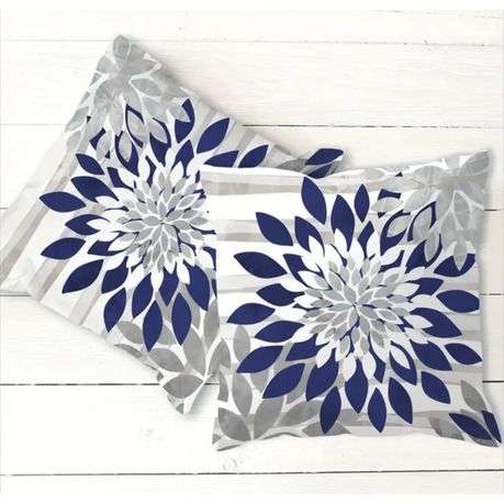 Stylish Navy and Grey Flower Cushion Covers Set 2