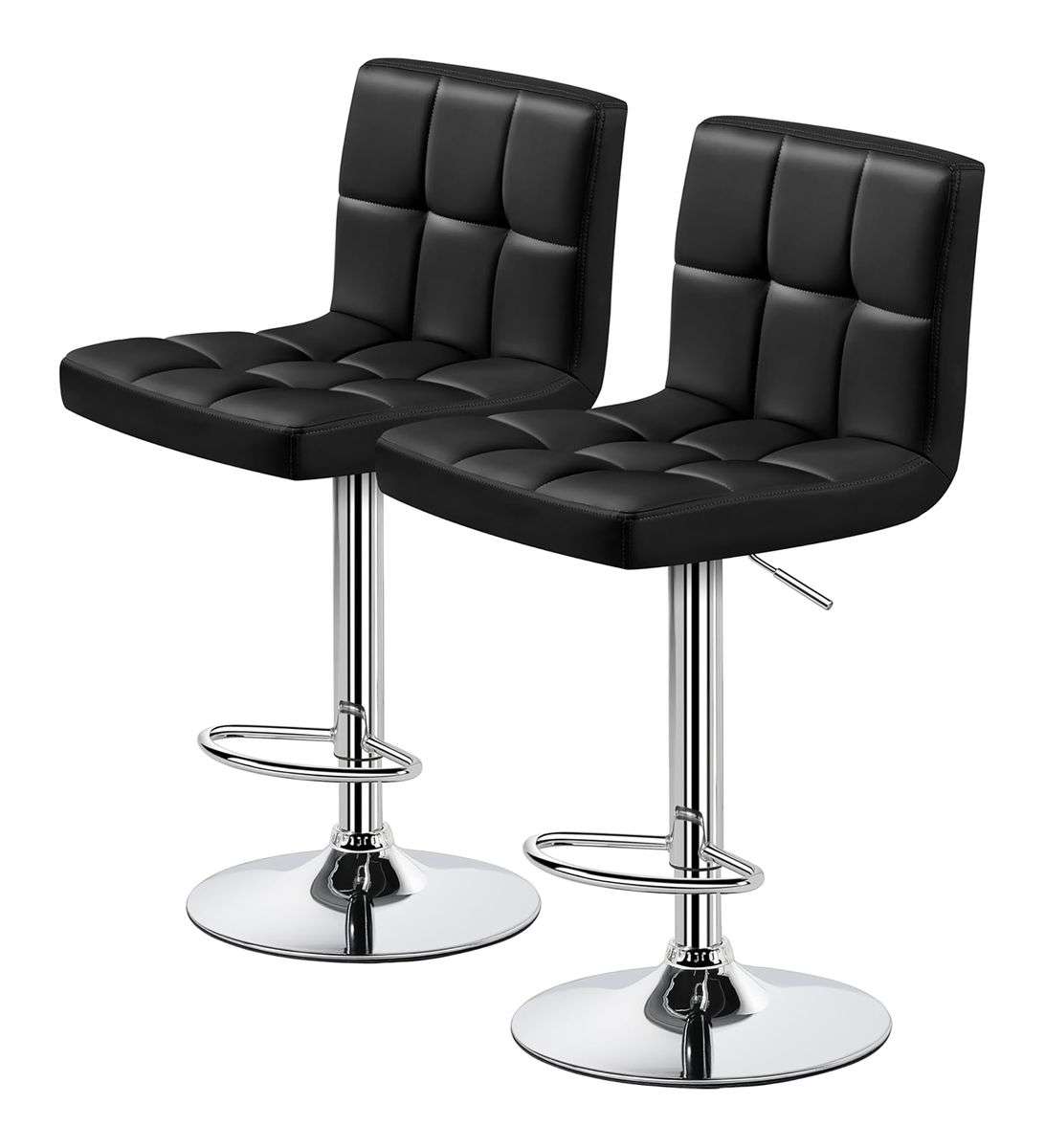 Set of 2 Adjustable PU Leather Swivel Bar Stools with Backrest