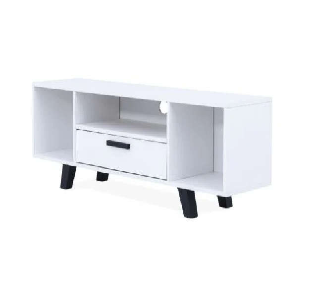 Modern TV Unit with Hinged Storage Door & Open Shelves - MDF Superwood -White