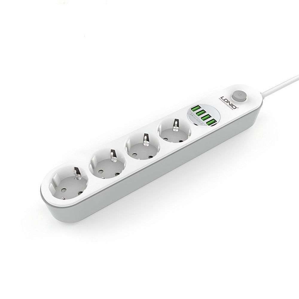 LDNIO Dual Power Socket 4 Fast Charging USB Port & 4 Socket 2400W