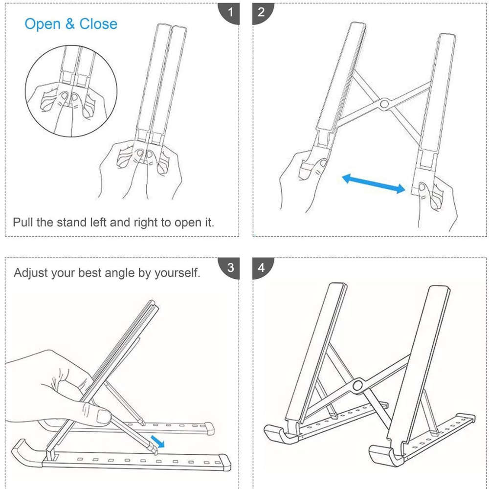Portable ABS Laptop Stand, Adjustable Height with 10 Levels, Foldable Cooling Base - Black