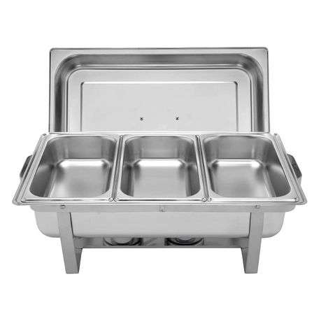 High Quality Stainless Steel Food Warming Triple Pan Chafing Dish - 9 Ltr (PLEASE READ DESCRIPTION)
