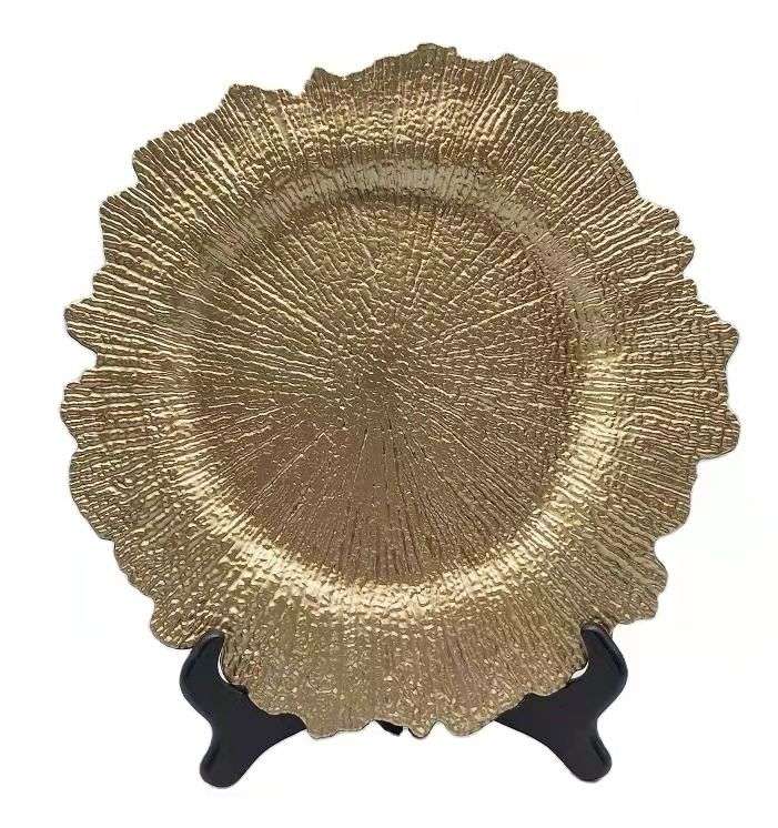 12 Piece Gold Under Plates, 38cm Reef Plastic Chargers for Dinner Plate