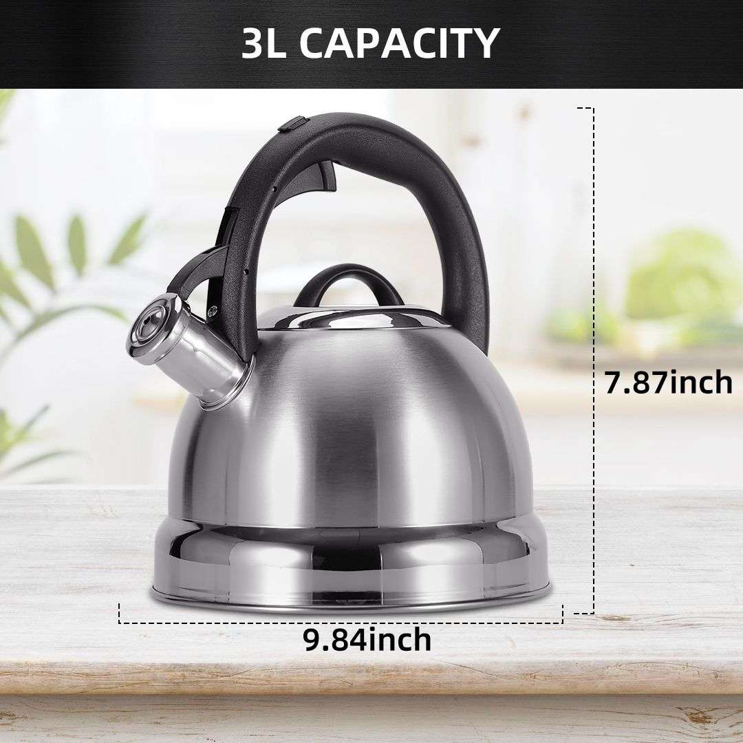 3L Stainless Steel Whistling Kettle Stovetop Kettle for Gas Electric