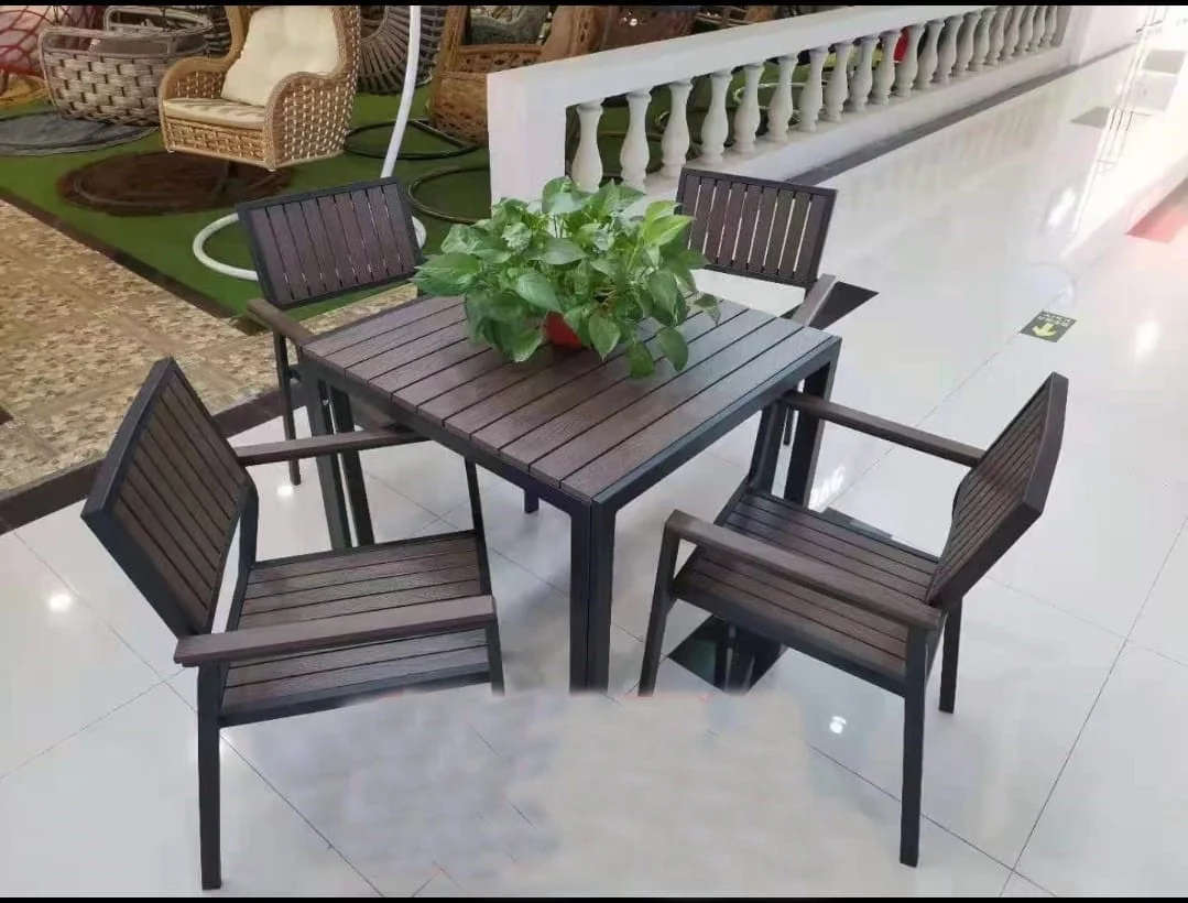Modern wooden patio table and 4 chairs