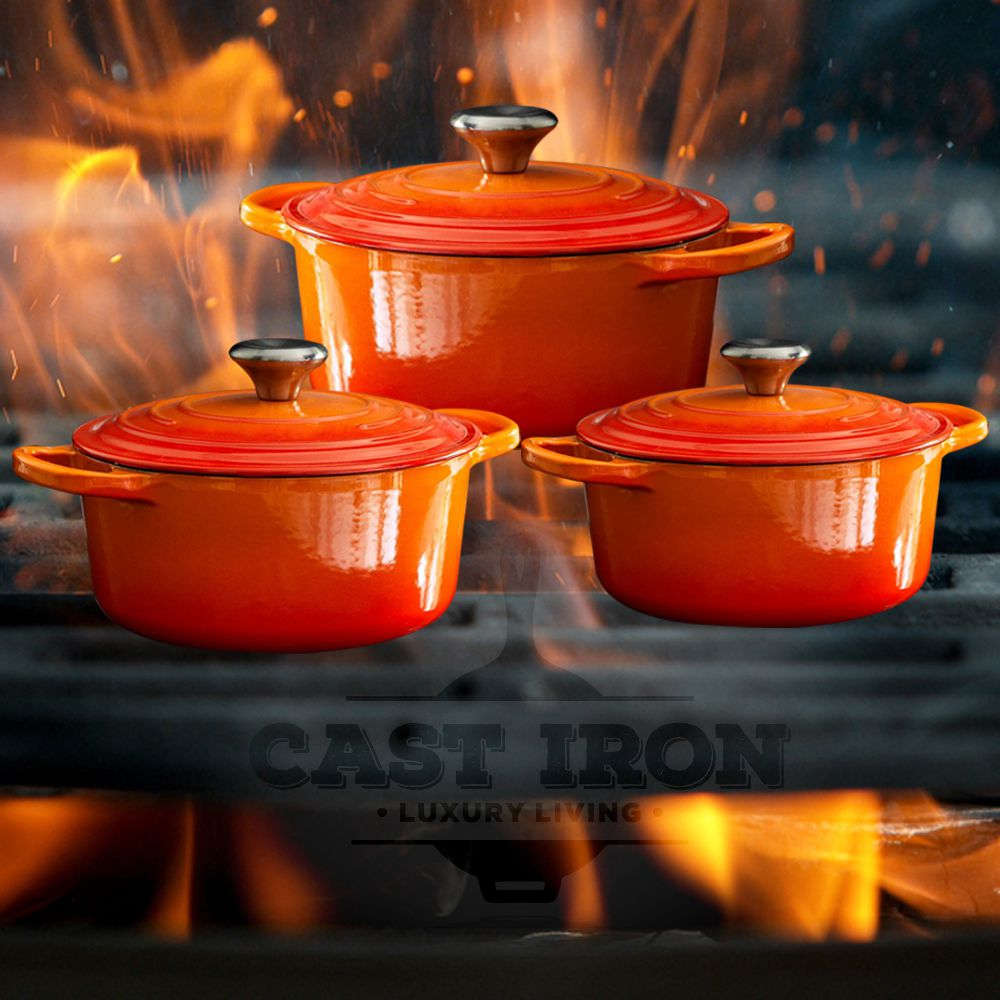 Durable Cast Iron Cookware Set 7 Piece - Orange