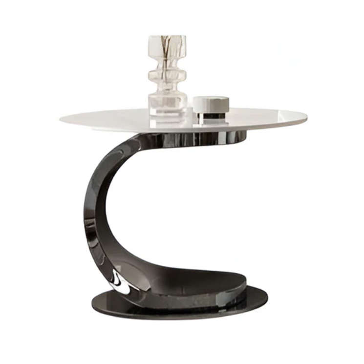 Modern Light Luxury Black Stainless Steel Marble Side Table