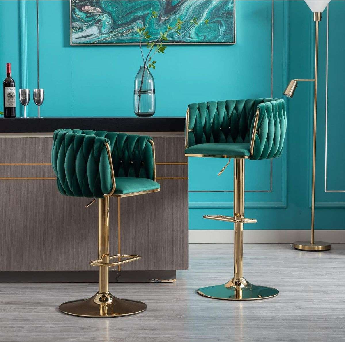 Velvet Woven Bar Stool - Green