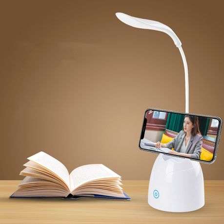 Led dimmable desk lamp with phone holder