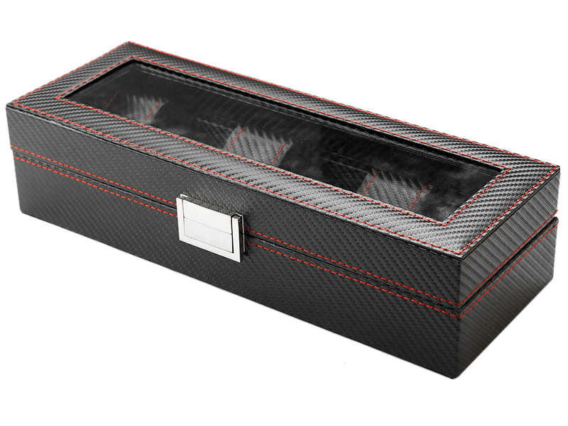 Jack Brown Luxury 6-Slot Carbon Fiber Watch Display Box - Black and Red(DISPLAY MODEL)