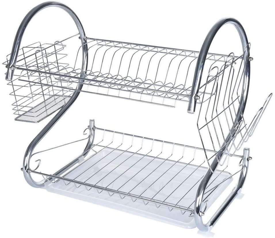 Stainless Steel 2-Layer Dish Drainer Drying Rack for Kitchen Storage
